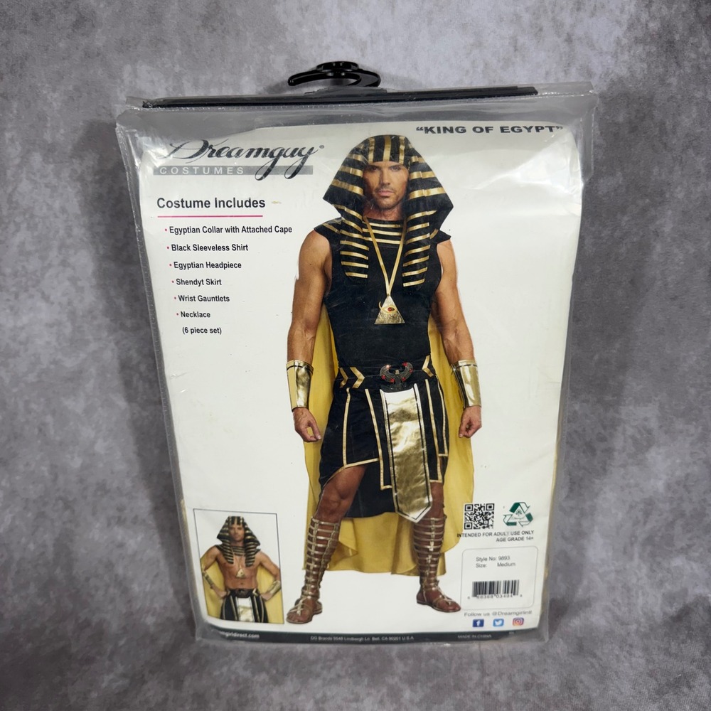 Dreamguy King of Egypt Mens Costume 9893 Pharaoh 6pc Set Black Gold Medium NEW
